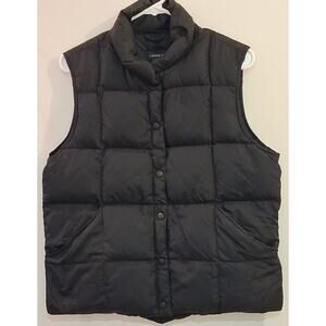 Lands' End Women's Goose Down Puffer Vest Black Medium (10/12) Snap Closure